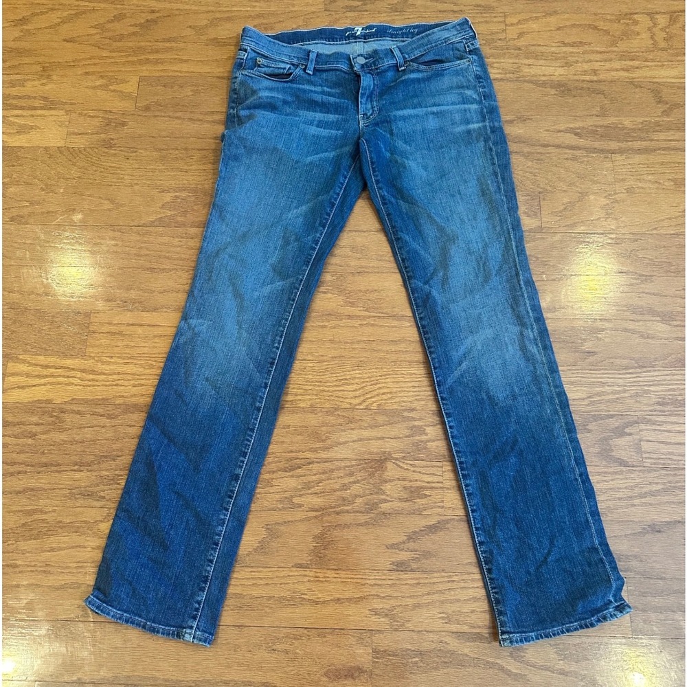 7 For All Mankind Womens Straight Leg Jeans Blue Medium Wash Sz 31 Stretch